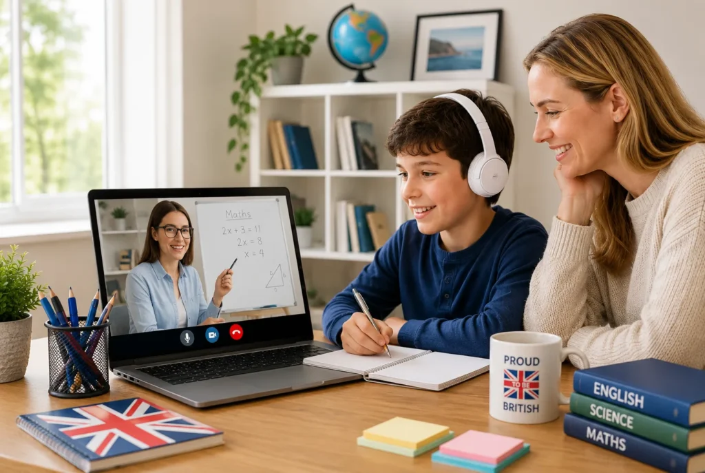 Online Tutoring for UK children with a tutor teaching remotely from home