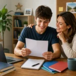 GCSE Results being reviewed by a student and parent at home