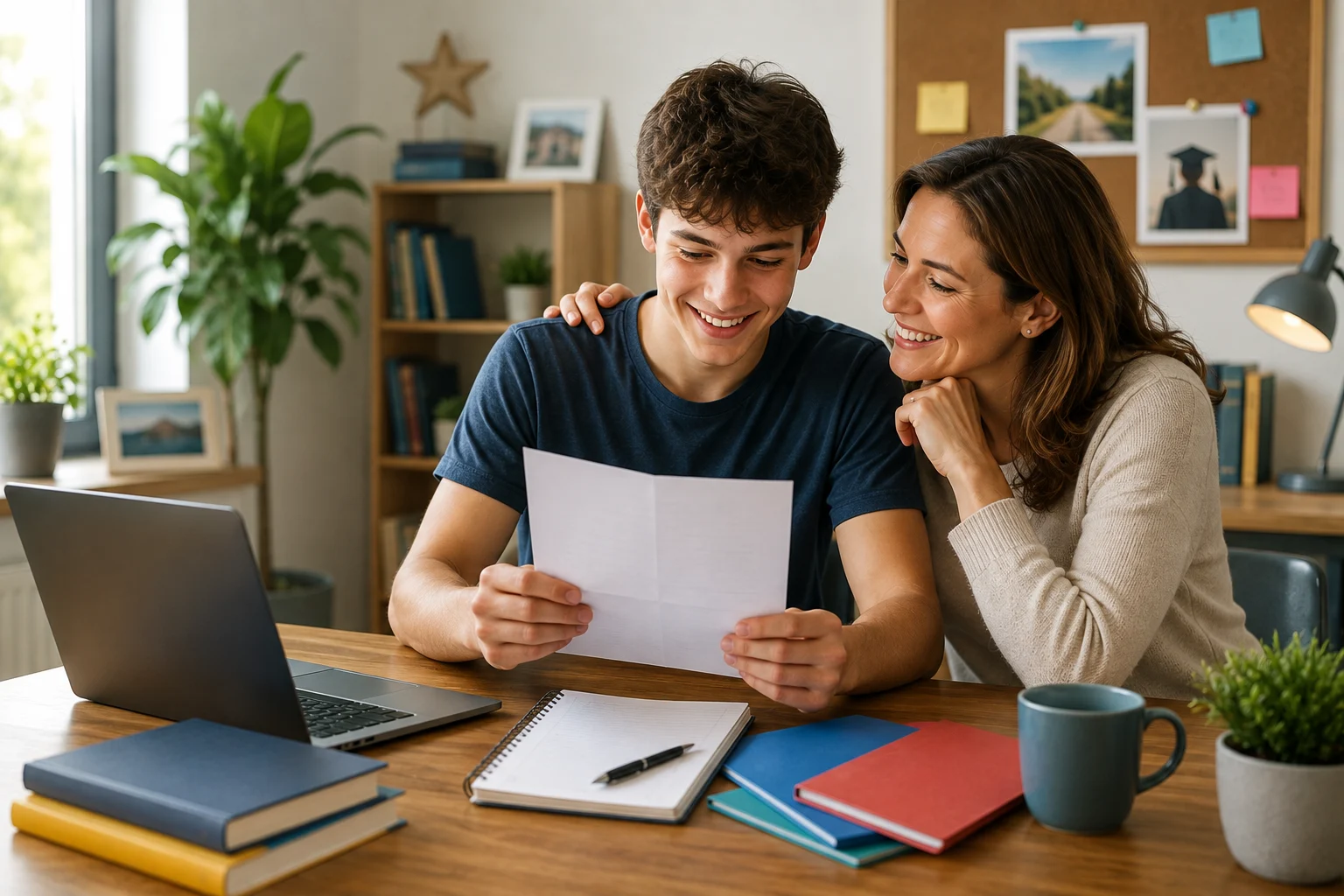 GCSE Results being reviewed by a student and parent at home