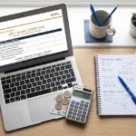 Private Tutor pricing and study materials on a laptop with calculator and UK map